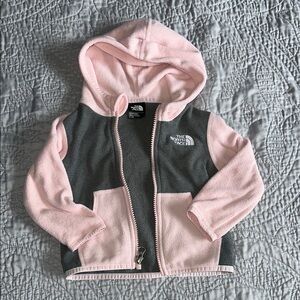 The North Face Infants Pink and Gray Fleece Hoodie. Size 6-12mo
